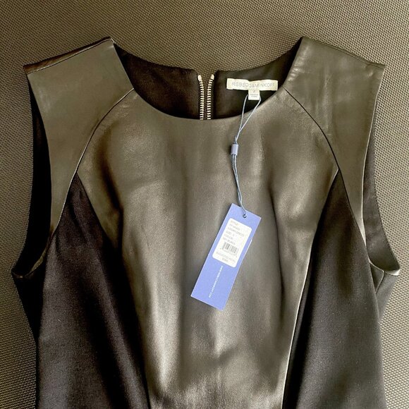 NWT REBECCA MINKOFF Black Genuine Leather Stretch Mini Dress XS US 2 MSRP $398 - Picture 10 of 12